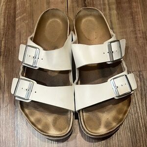 Birkenstock Arizona White Double Strap Leather Sandals with Buckles